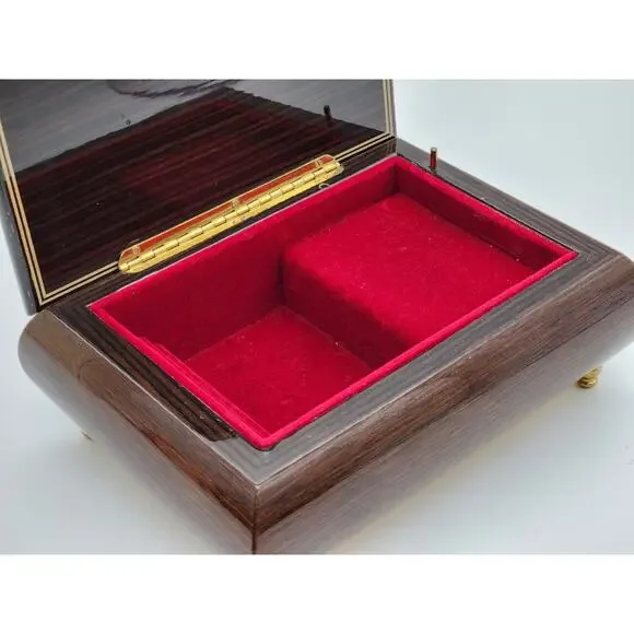 Romance Italian Music Box Inlaid Floral Lacquered Jewelry Trinket